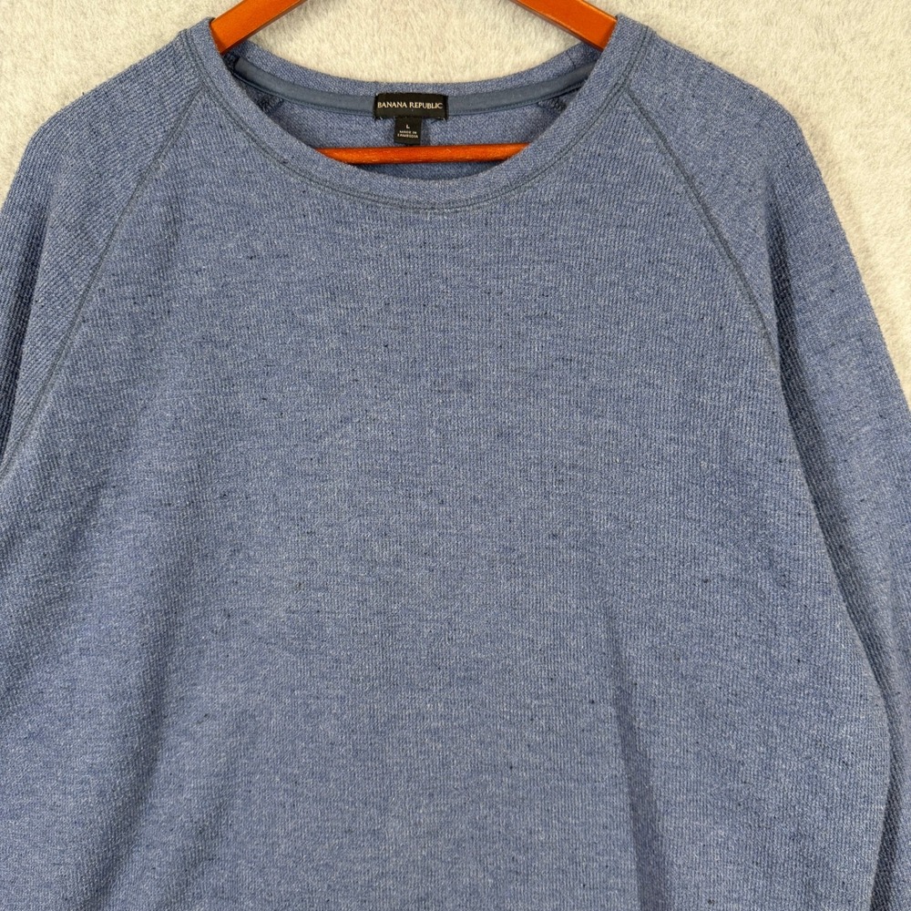 Banana Republic Sweatshirt Men Large Blue Waffle Knit Raglan Crewneck 1526438